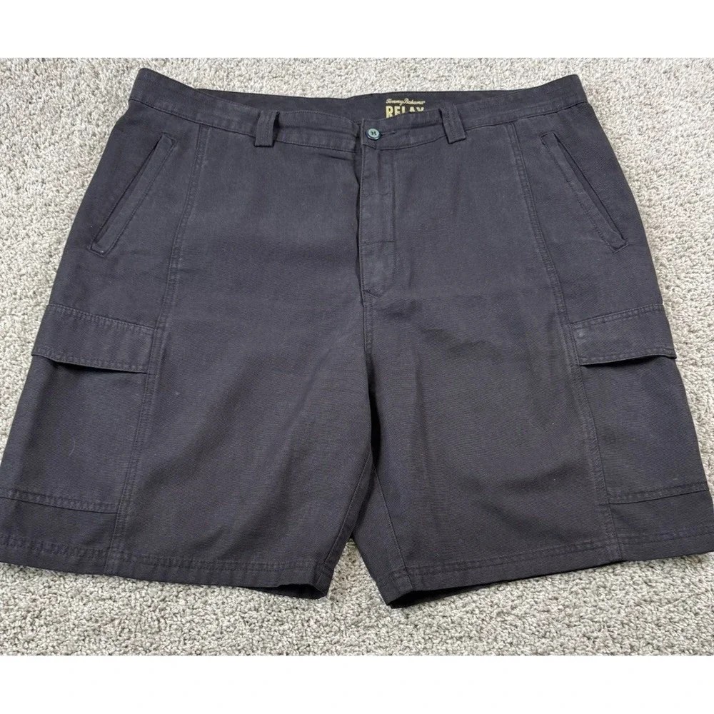 Tommy Bahama Relax Mens Tencel Cotton Blend Shorts Black Cargo 42 Inseam 9